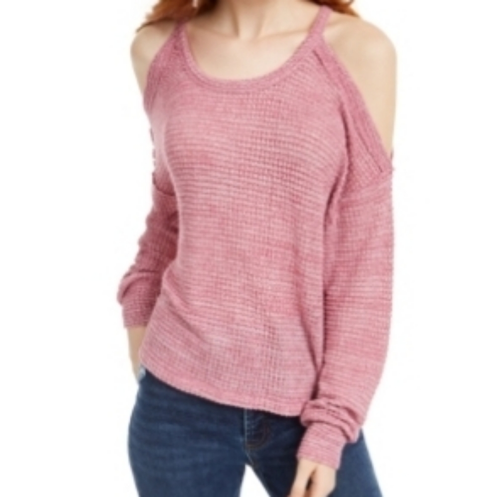 Freshman Juniors' Waffle Knit Cold Shoulder Top